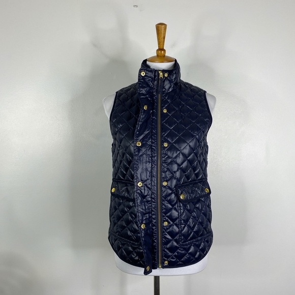 J. Crew Shiny Quilted Puffer Field Vest Blue Sz. XS - Picture 3 of 13